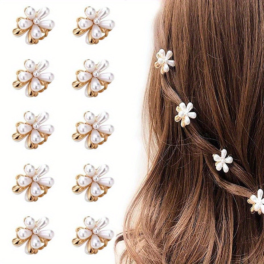 10 Pcs Mini Pearl Hair Claw Clips Flower Decor Hair Accessories Women Girls
