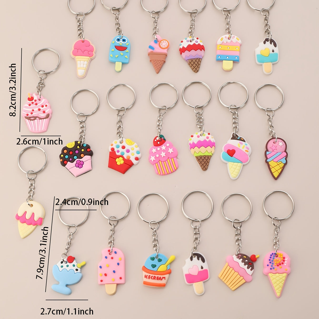 20pcs Ice Cream Keychain Bag Pendant for Adults Party Favors