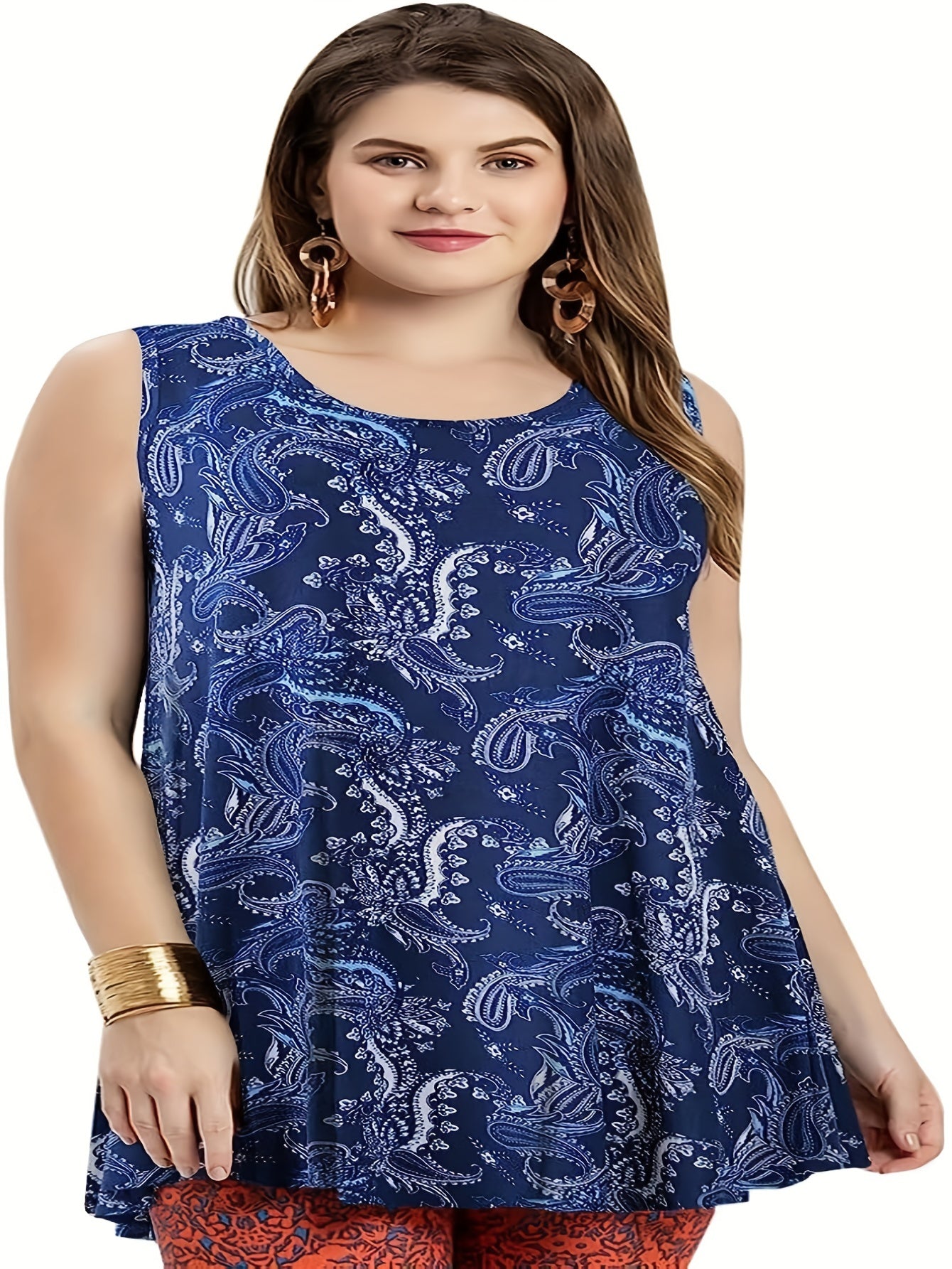  Floral Print Round Neck Tank Top