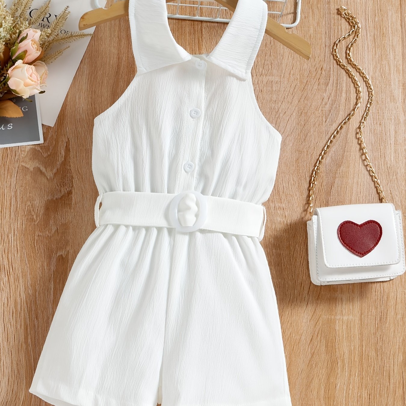 Girls Sleeveless Button Front Halter Romper Jumpsuit