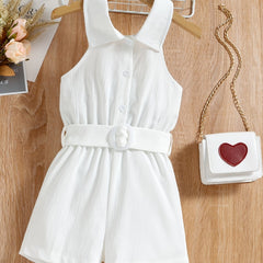 Girls Sleeveless Button Front Halter Romper Jumpsuit