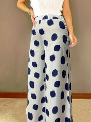  Dot Print High Rise Wide Leg Trousers
