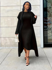  Solid Fuzzy Fleece Dress & Cardigan Set