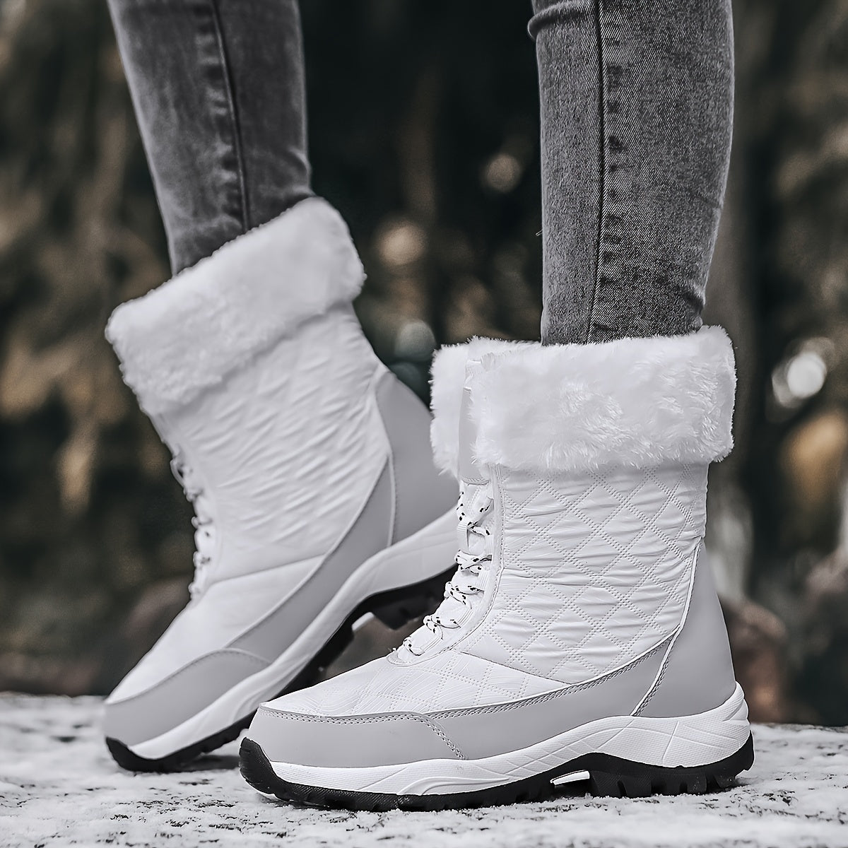 Women's Waterproof Snow Boots High Top Lace Up Hiking Boots