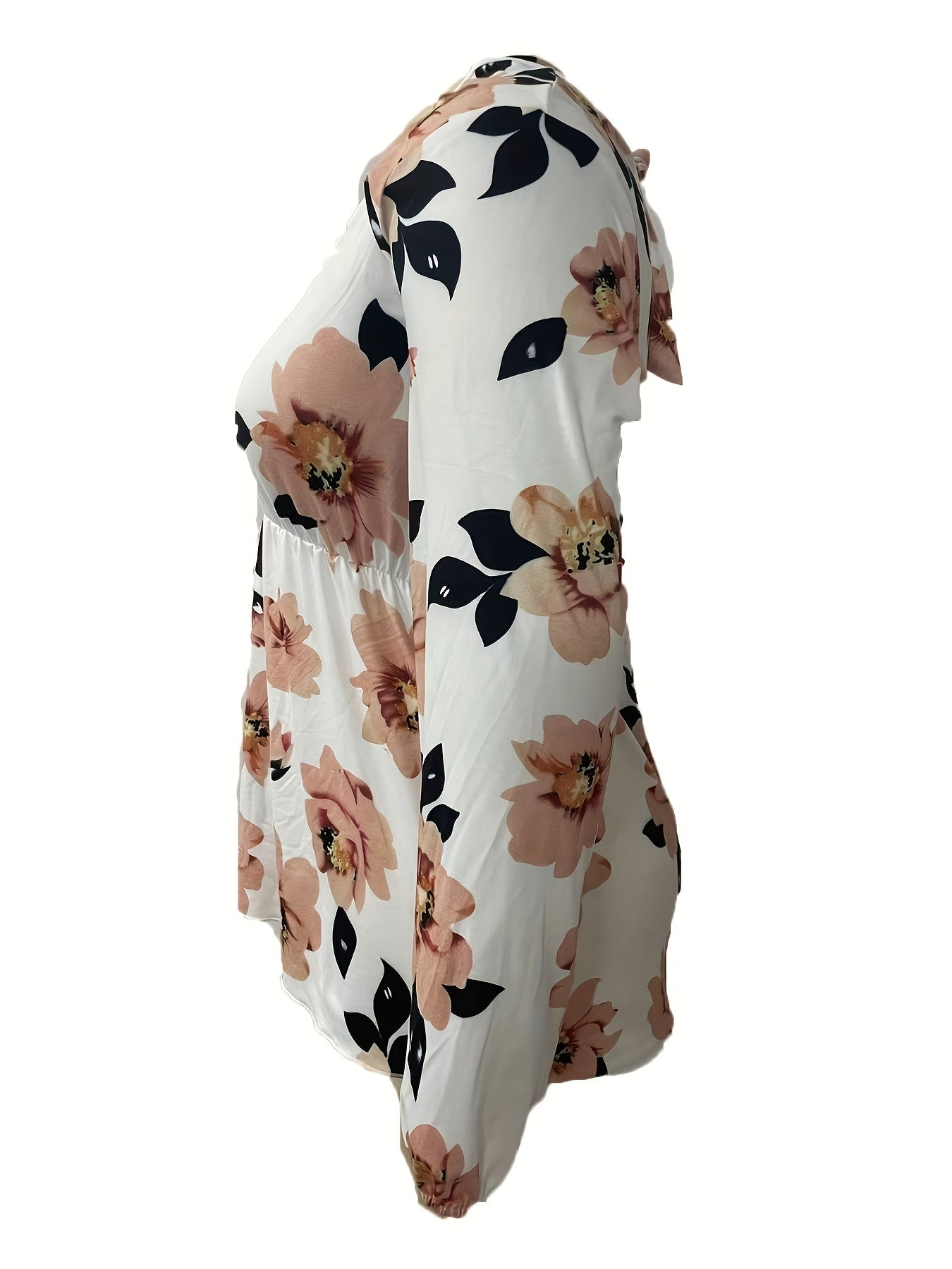  Floral Print Lantern Sleeve Knot Back Peplum Top