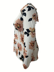  Floral Print Lantern Sleeve Knot Back Peplum Top