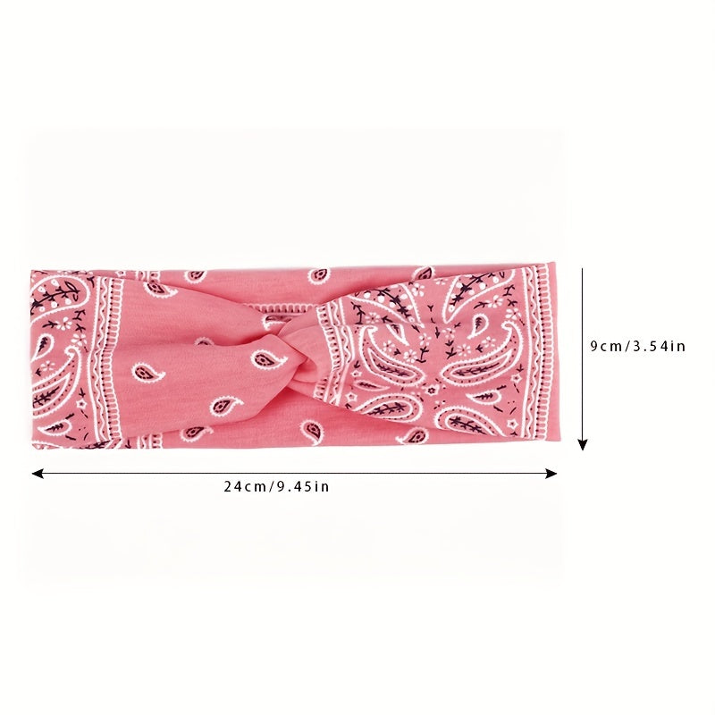 Floral Pattern Headband Elastic Boho Hair Band Cross Knotted Hair Accessories