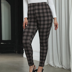  Plaid Print High Rise Skinny Trousers