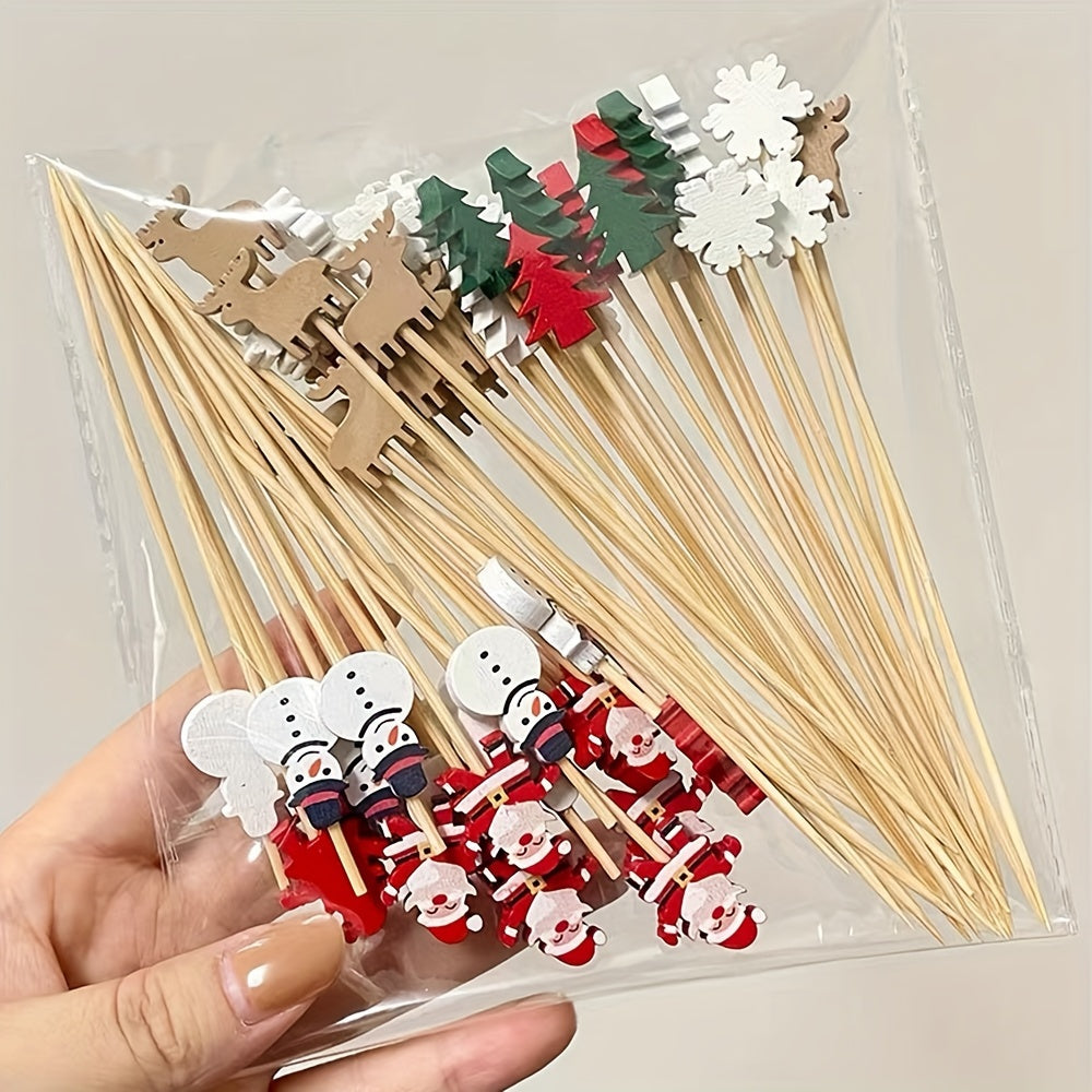 50 Pack Bamboo Christmas Tree Cocktail Picks with Leaf for Appetizers