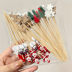 50 Pack Bamboo Christmas Tree Cocktail Picks with Leaf for Appetizers
