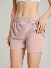 2 in 1 Running Shorts High Waist Zip Pockets Activewear