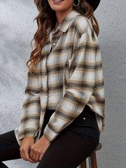  Plaid Print Long Sleeve Button Up Collar Shirt