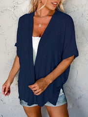  Solid Short Sleeve Open Front Cardigan