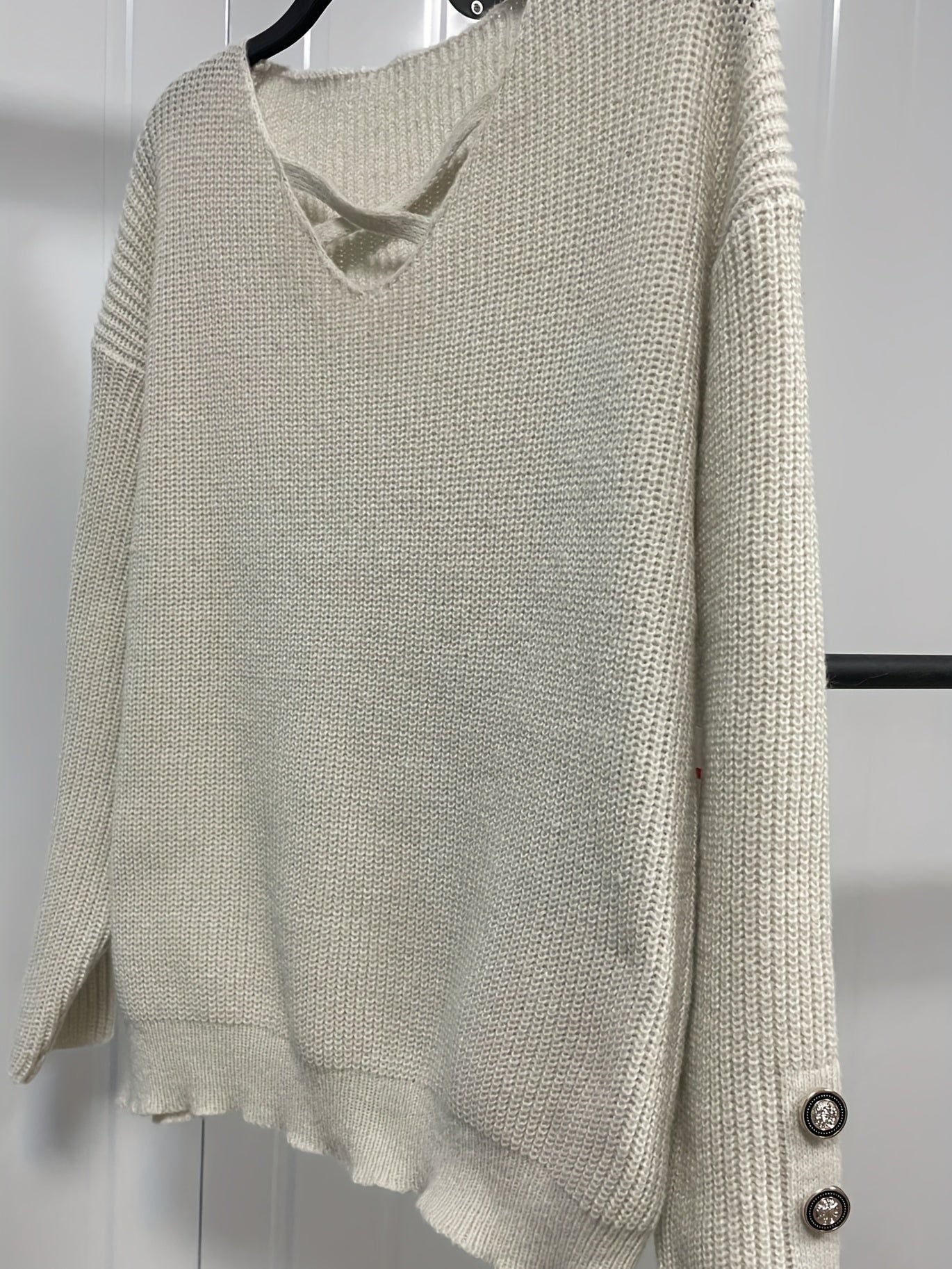  Casual Sweater Crisscross Front V Neck Stretch Pullover