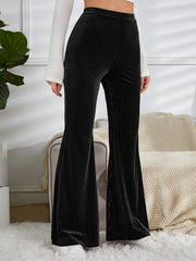  Velvet Ribbed High Rise Flared Leg Trousers
