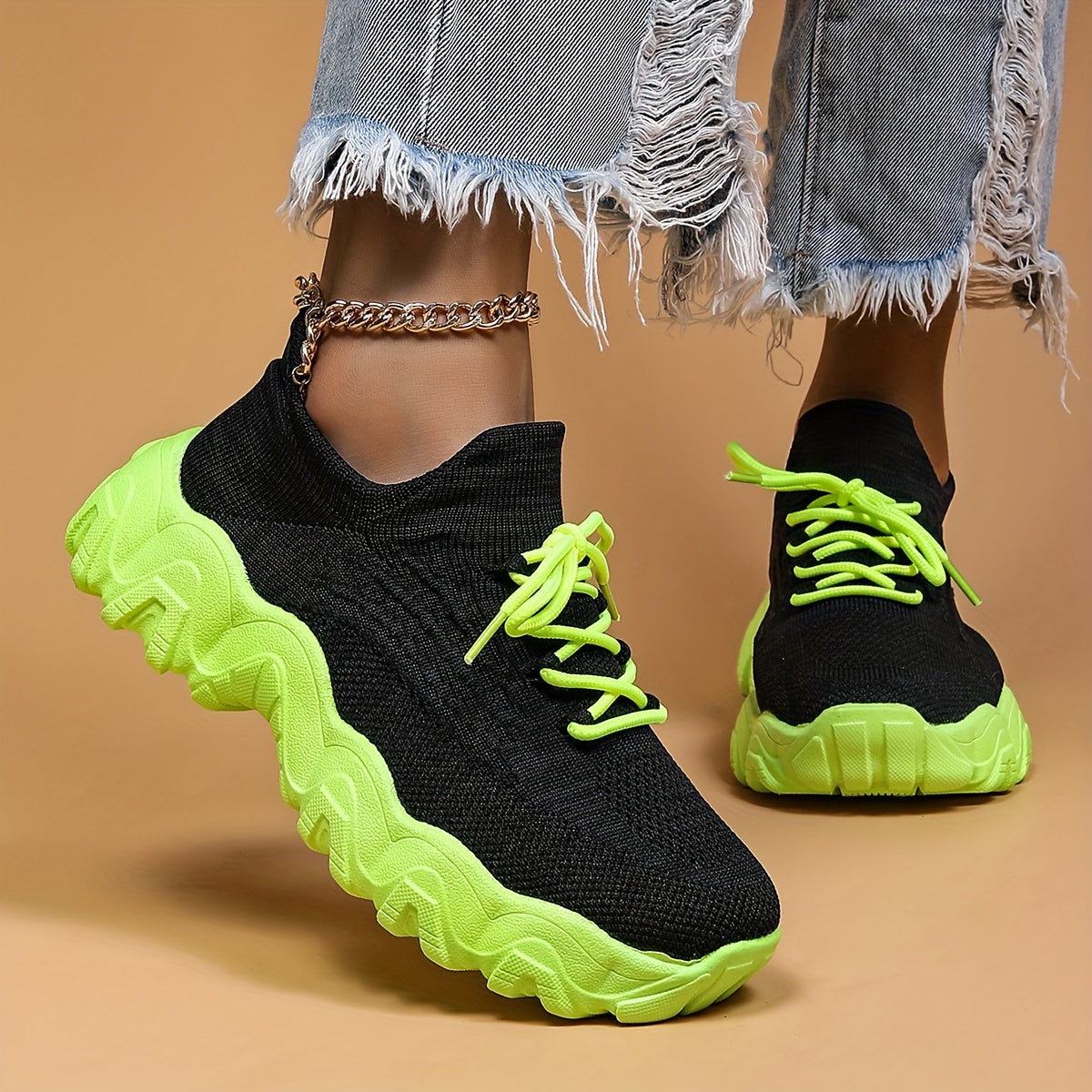 Women's Lace-Up Knit Breathable Socks Sneakers
