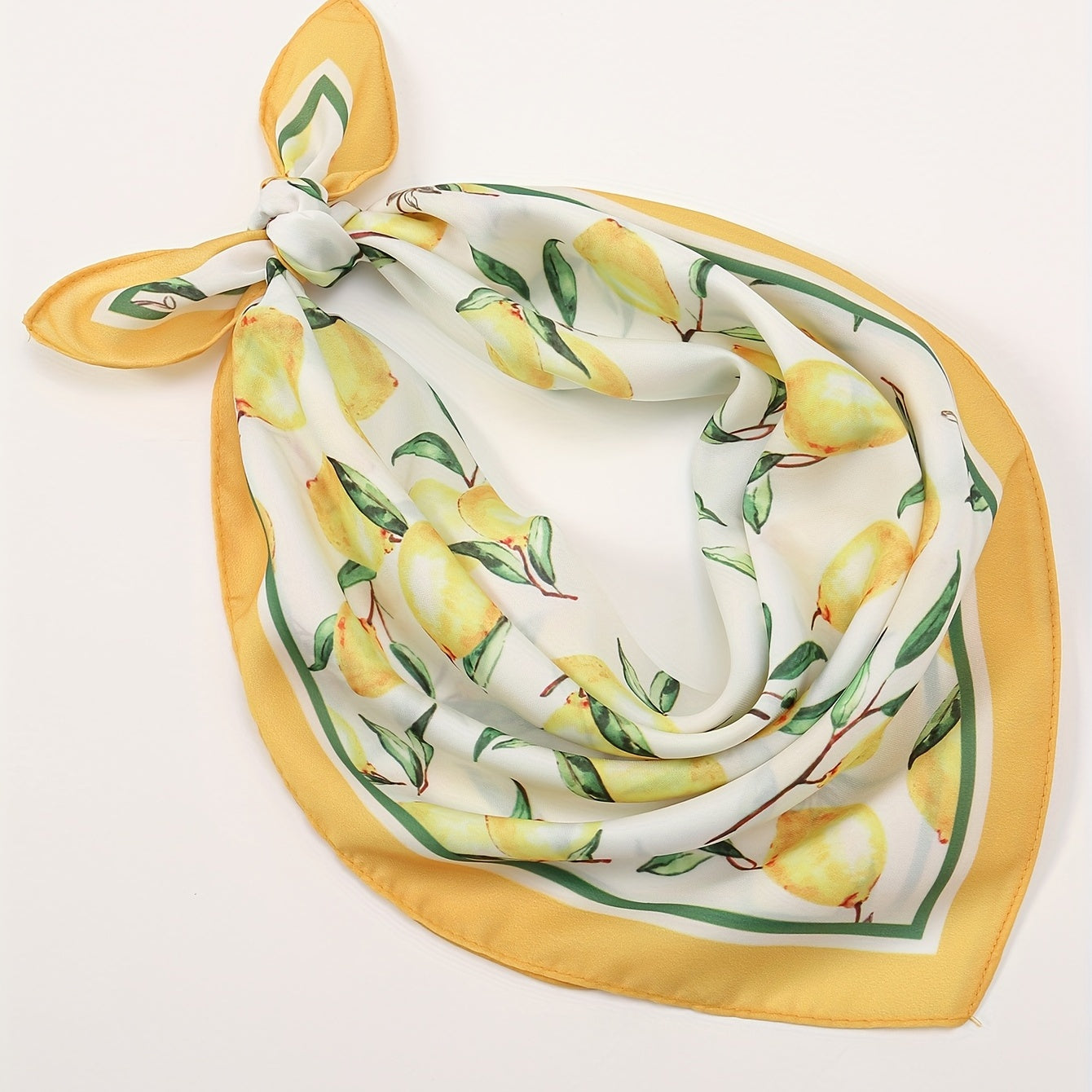 Lemon Print Yellow Bandana Casual Square Scarf Neckerchief Women