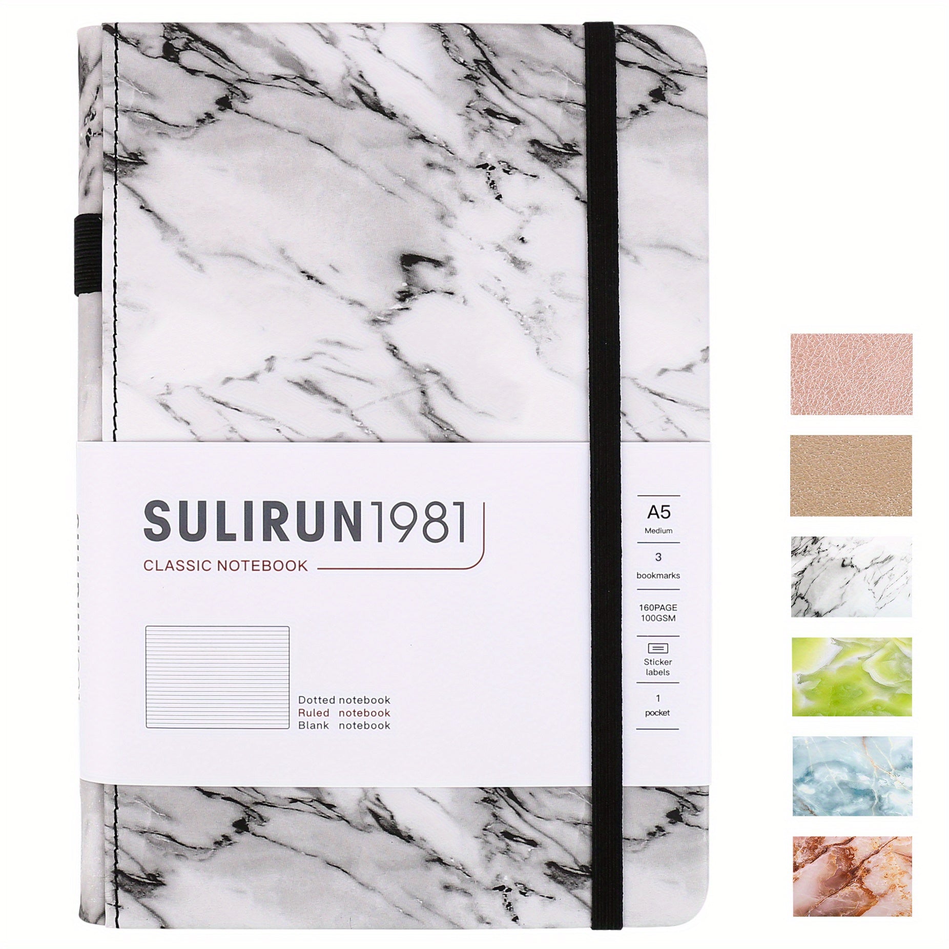 SULIRUN1981 A5 Grid Notebook 120gsm Thick Paper Elastic Tape Pen Insert