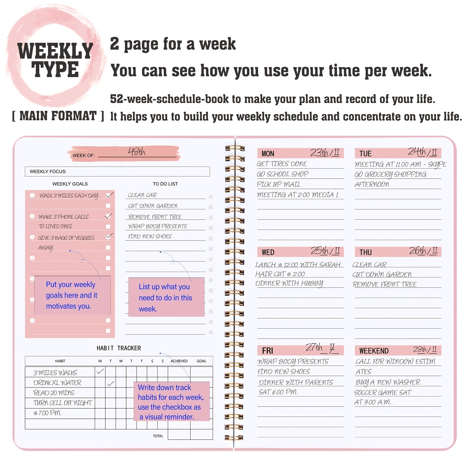 BUBU 2pc Weekly Planner Notebook Set Undated Planner & Habit Cultivator