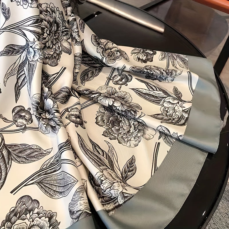 Vintage Peony Print Long Scarf Classic Large Shawl Oversized