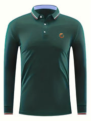 Men's Dolphin Print Casual Button Up Long Sleeve Polo Shirt