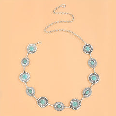 Boho Turquoise Silvery Waist Chain Vintage Western Metal Chain Belt Dress Girdle