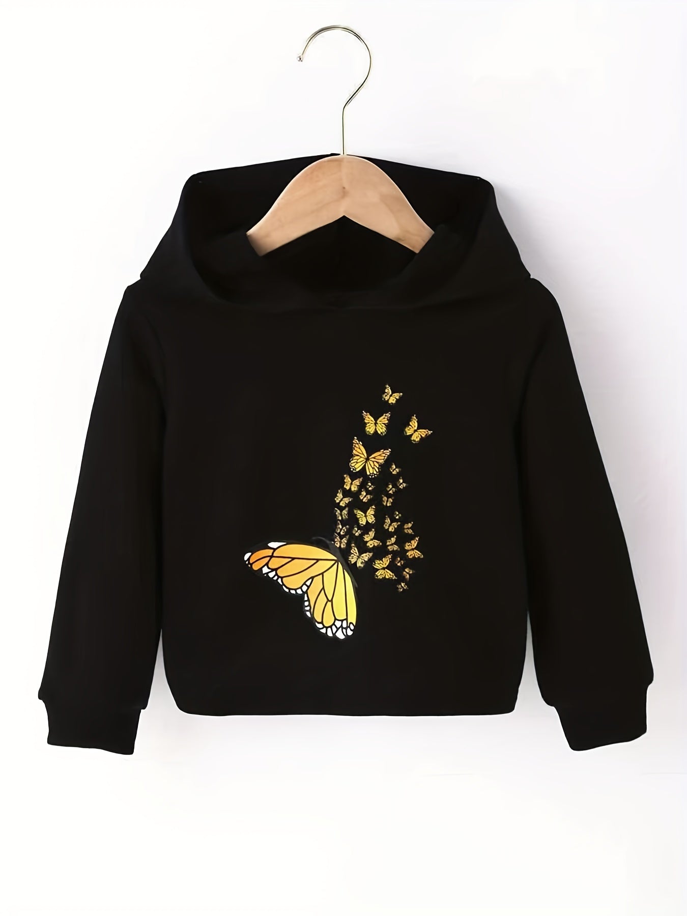 Girls' Butterfly Pattern Casual Hooded Sweatshirt