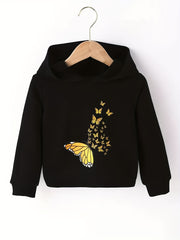 Girls' Butterfly Pattern Casual Hooded Sweatshirt