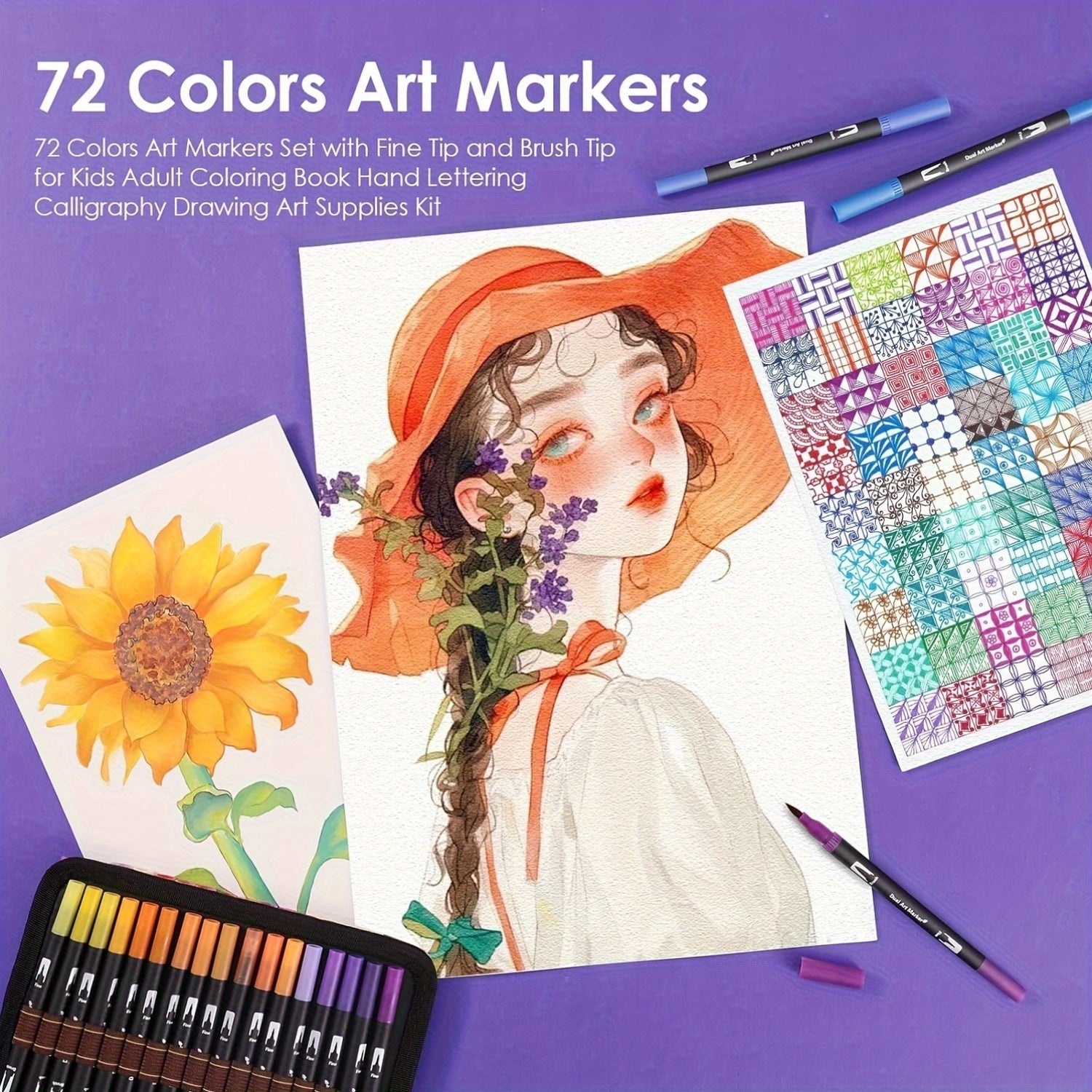 Artist Pen Set 72 Colors Dual Brush Art Markers