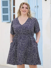  Dot Print V Neck Dress With Pockets