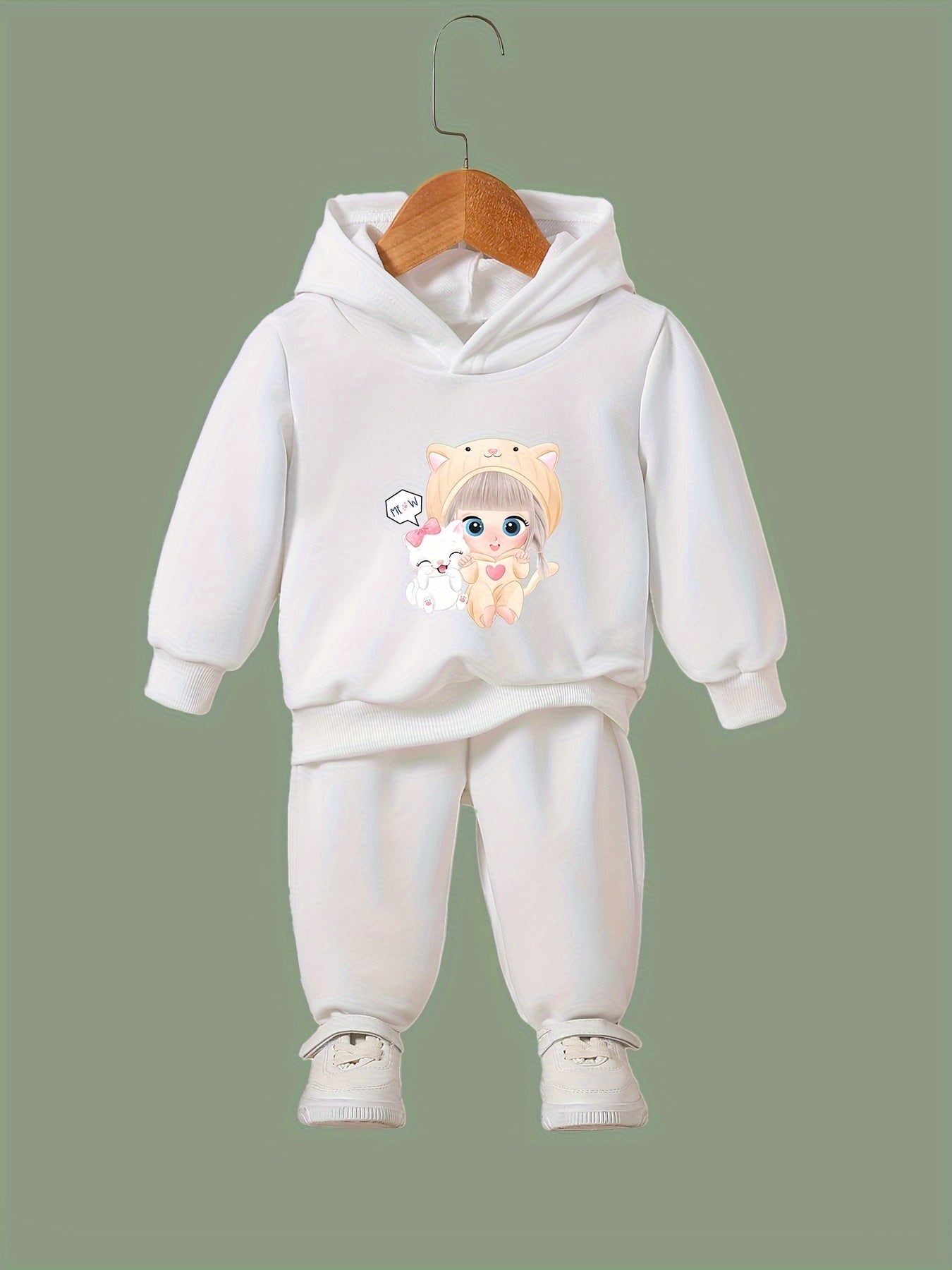 Cartoon Girl Print 2pcs Girls Outfits For Sports Spring Fall Outdoor Gift