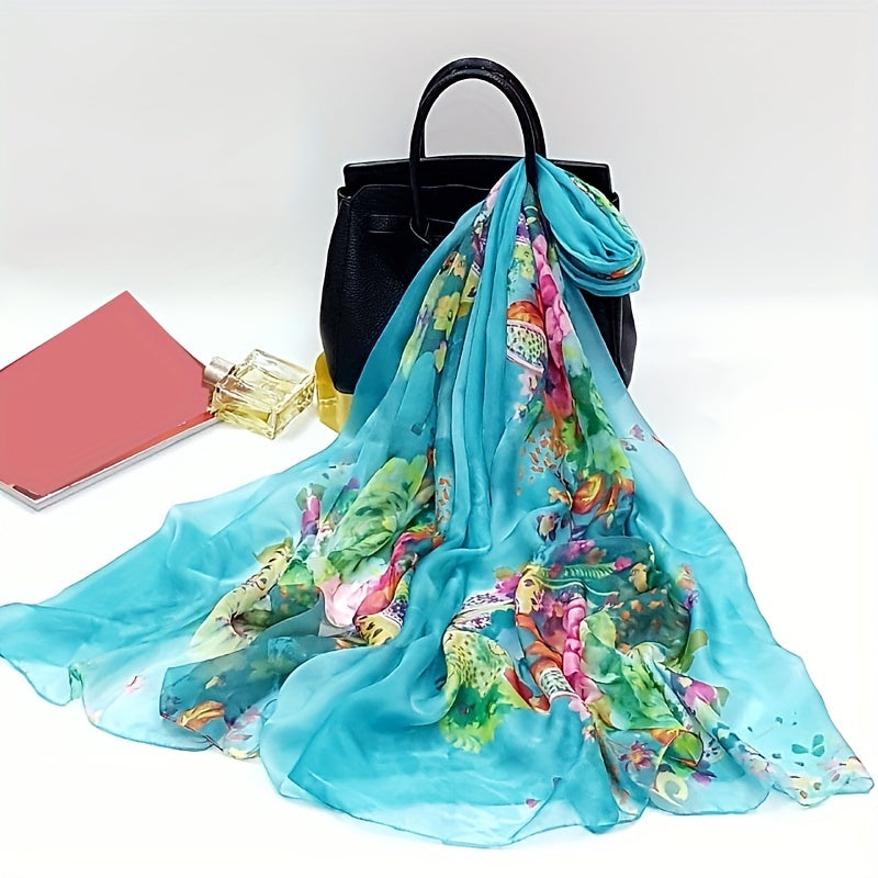 Boho Flower Print Oversized Scarf Thin Shawl