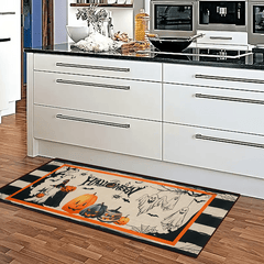 2pcs Halloween Pumpkin Kitchen Rugs Absorbent Non Slip Waterproof Floor Mats