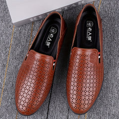 LAORENTOU Men Hollow Out Leather Loafer Shoes Slip On Lightweight Soft Sole