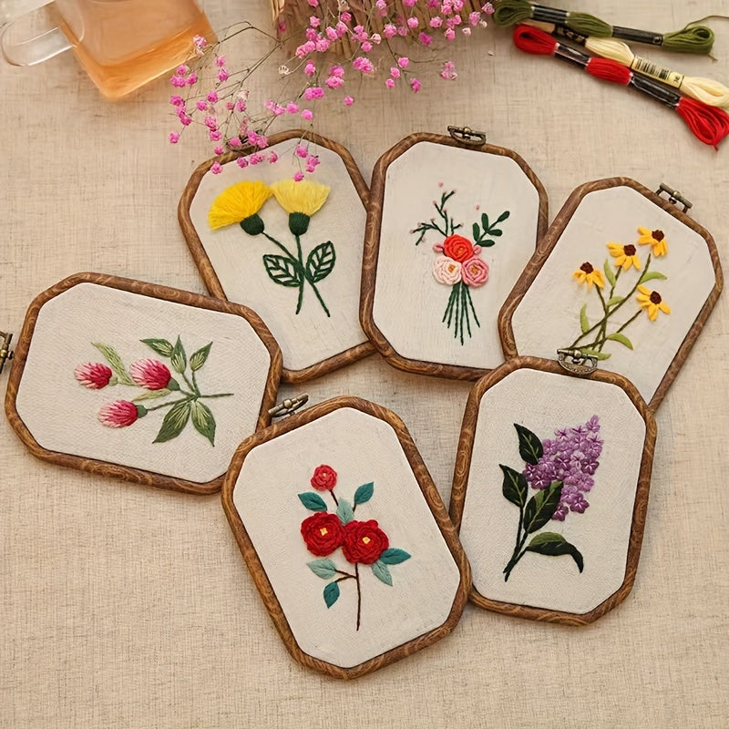 Floral Octagonal Embroidery Kit for Beginners - Cross Stitch Craft Kit