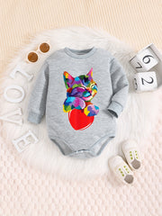 Colorful Cat Pattern Triangle Onesie Baby Boy Long Sleeve Bodysuit