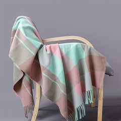 Plaid Tassel Scarf Classic Block Warm Shawl Windproof Couple Headwrap