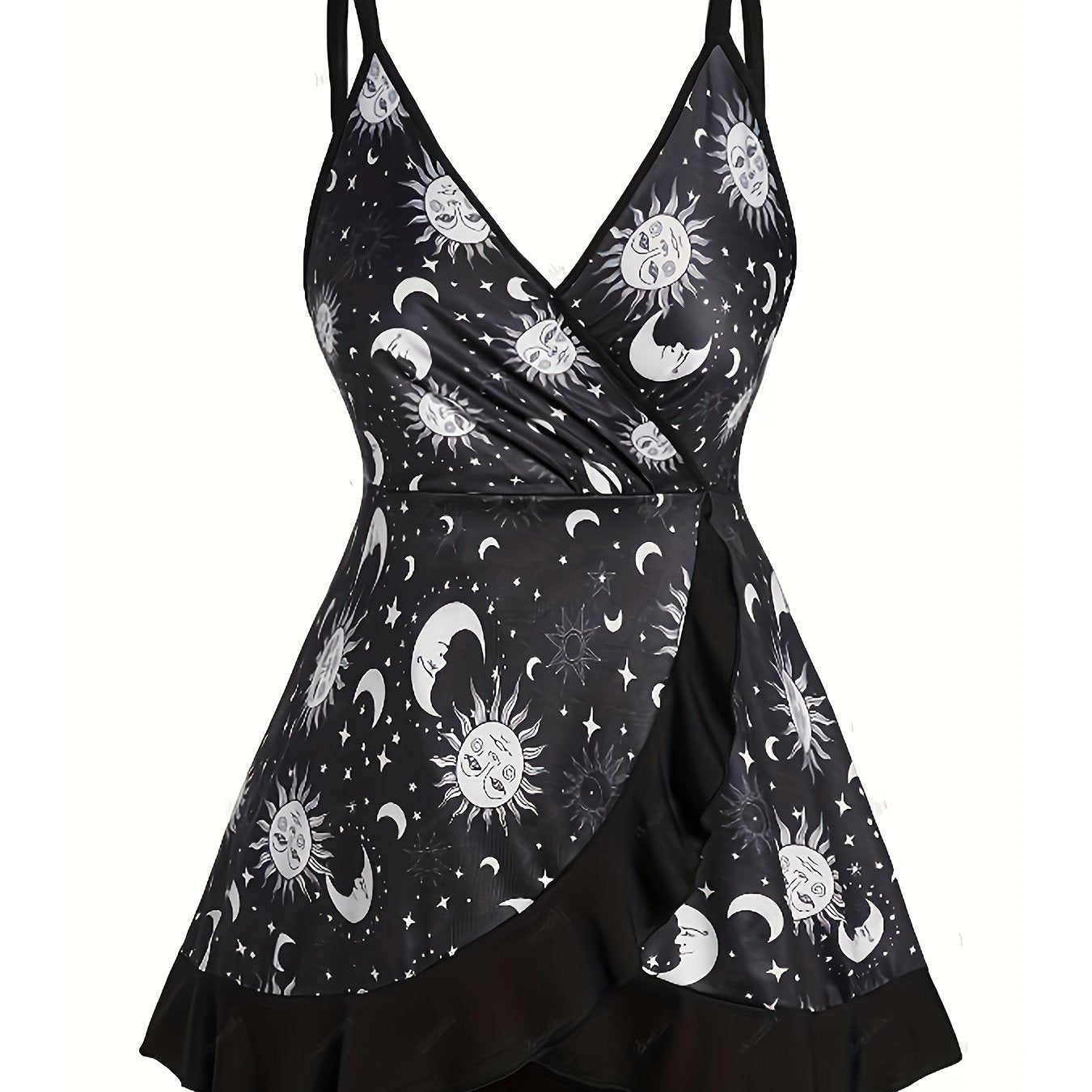  Moon & Sun Print Surplice Neck Cami Top