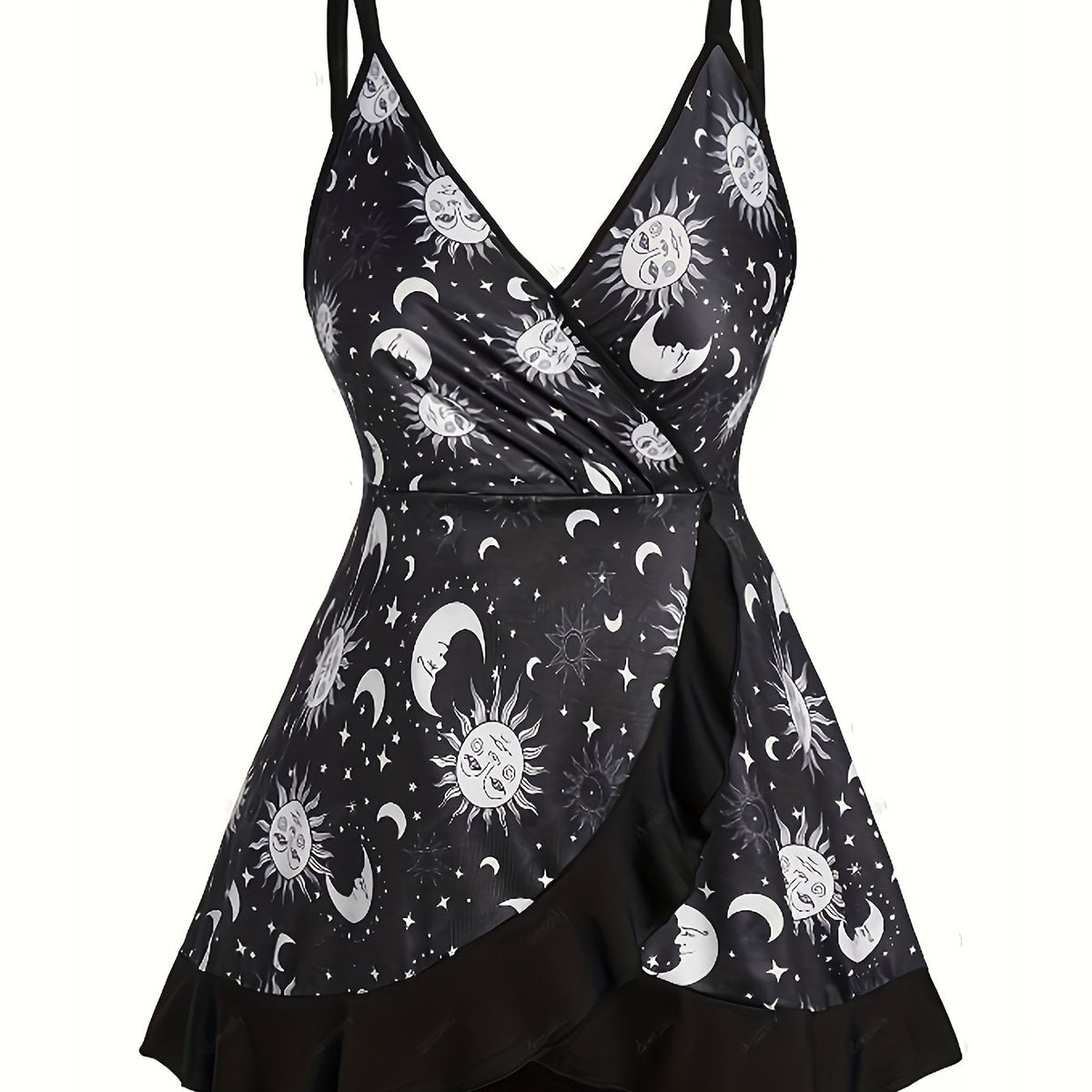  Moon & Sun Print Surplice Neck Cami Top