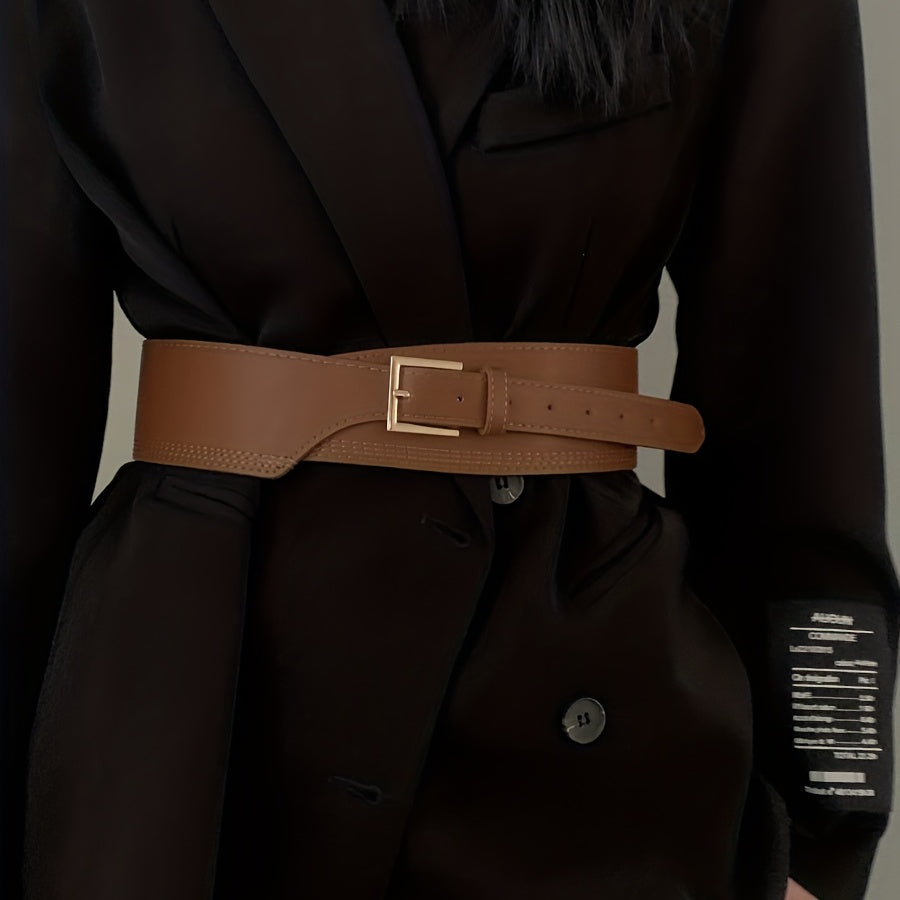 Vintage Wide Belt PU Leather Waistband Stylish Dress Coat Girdle