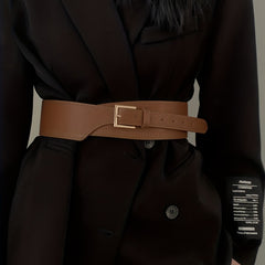 Vintage Wide Belt PU Leather Waistband Stylish Dress Coat Girdle