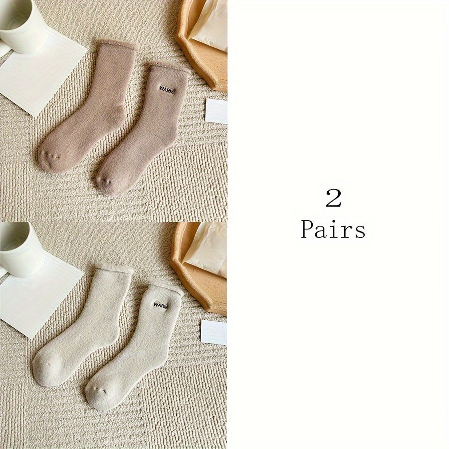 6 Pairs Plush Lined Socks - Cozy & Stylish Letter Pattern Women's Stockings
