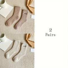 6 Pairs Plush Lined Socks - Cozy & Stylish Letter Pattern Women's Stockings