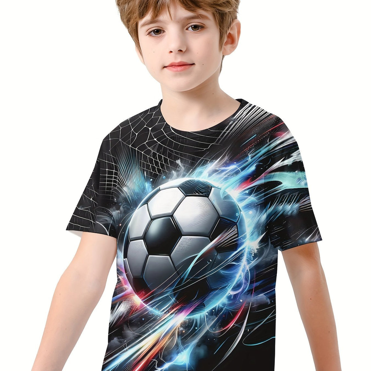 Football 3D Print Boy's Tee Short Sleeve Crew Neck Comfy T-shirt