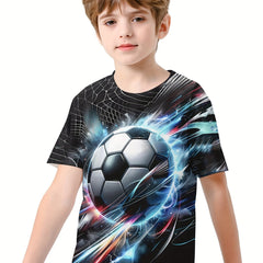 Football 3D Print Boy's Tee Short Sleeve Crew Neck Comfy T-shirt
