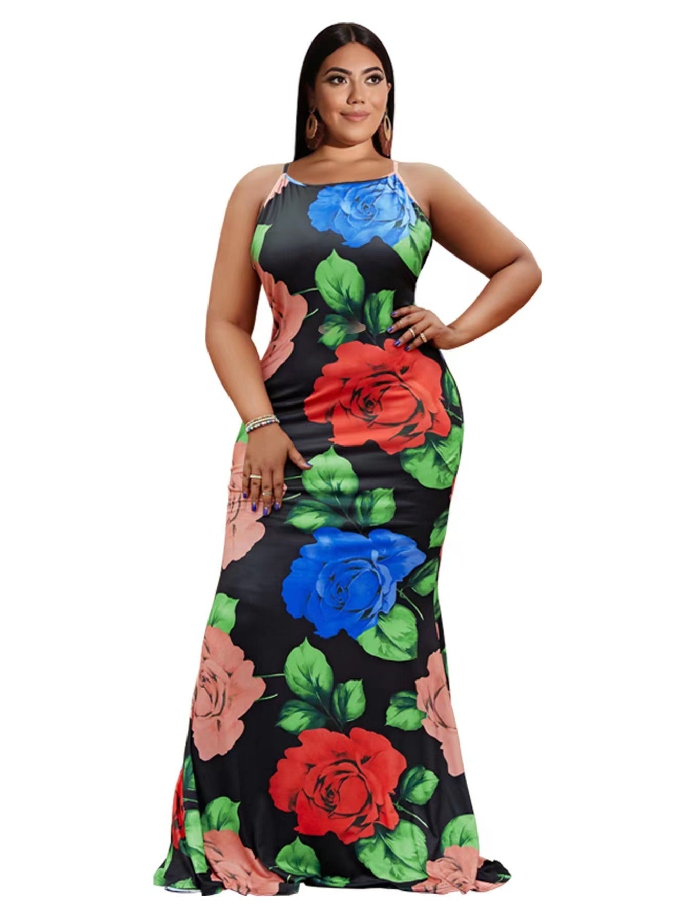 Floral Print Crisscross Backless Maxi Dress