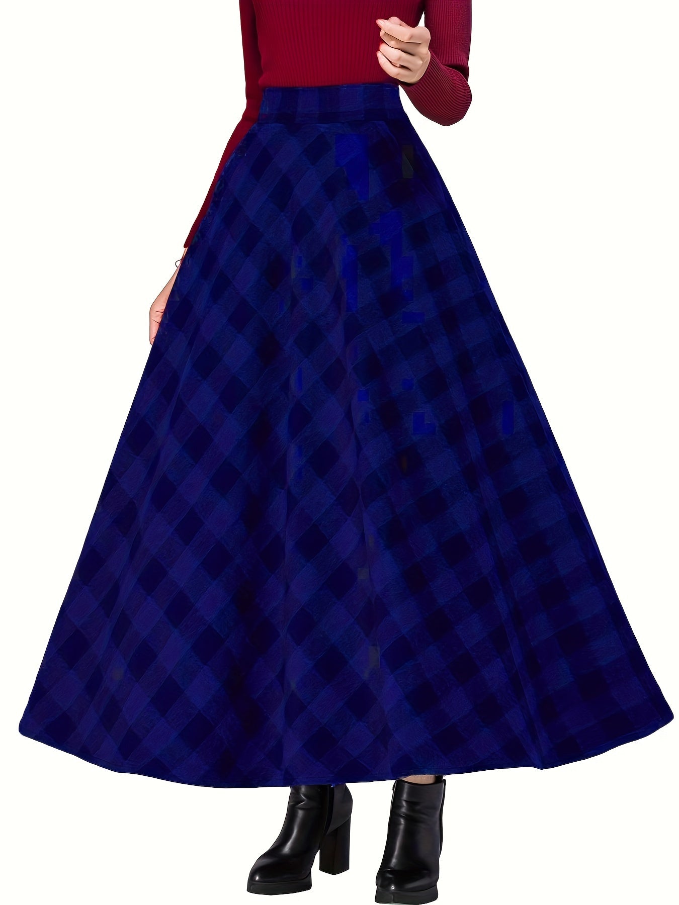  Women's Plaid Print Elastic Waist A-line Swing Skirt
