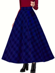  Women's Plaid Print Elastic Waist A-line Swing Skirt