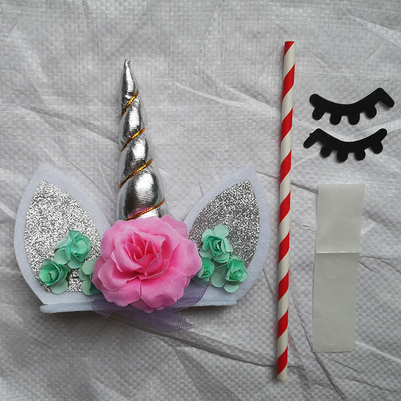 Unicorn Cake Topper Eyelashes Golden Horn for Party Baby Shower Wedding