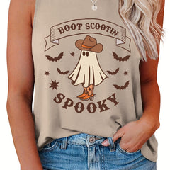  Halloween Casual Tank Top Women's Plus Ghost & Bat Print Vest
